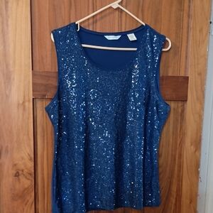 Laura Ashley Elegant Sequin Tank Top - Navy